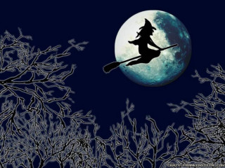 Witch flying sky full moon - a broom free wallpaper