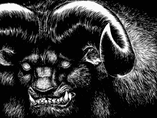Demon horns fangs gothic woodcut - a woodcut free wallpaper
