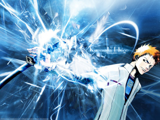 Man sword blue background holography - anime free wallpaper for desktop
