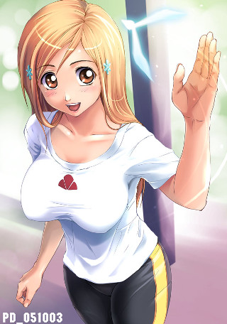 Blonde girl waving smile anime - a white shirt free wallpaper for mobile