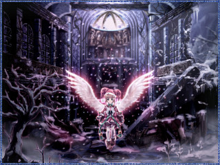 Angelic girl snowy wings clock - a snowy area free wallpaper
