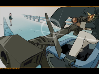 Cartoon woman car gun man - dieselpunk free wallpaper