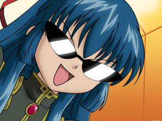 Cartoon girl blue hair sunglasses - her mouth open free wallpaper