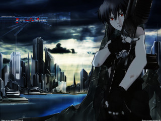 Anime girl city night clouds - a cityscape in the background free wallpaper