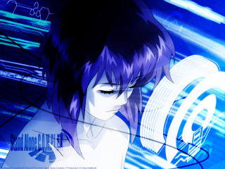 Anime purplehair bluebackground cyberpunk ghostshell - a blue circle free wallpaper for desktop