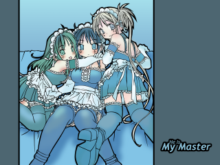 Anime girls bed man giantess - top of a bed together free wallpaper