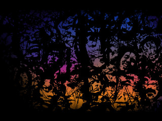 Silhouetted group colorful background trees - free retro wallpaper for desktop