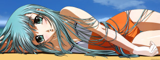 Blue hair beach lying anime - flowing free wallpaper