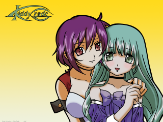 Anime girls hug yellow gradient - neodada free wallpaper