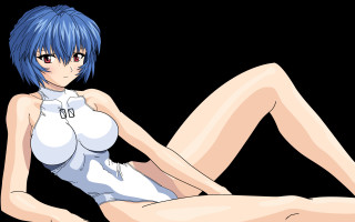 Blue hair woman lying suit - a white top free wallpaper