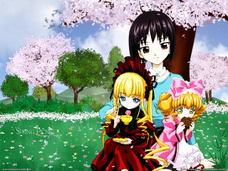 Anime girls flower field spring - a couple of anime girls sitting next free wallpaper