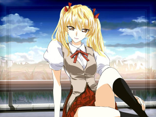 Blonde girl sitting anime sky - a blonde free wallpaper