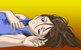 Woman blush blue shirt brown 2 - half free wallpaper