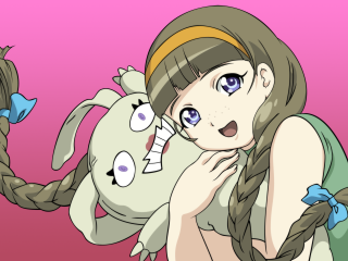 Surprised girl ponytail stuffed animal - pop surrealism free wallpaper