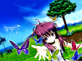 Purple hair butterfly girl anime - a field free wallpaper