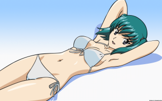 Cartoon woman green hair laying - her leg up free wallpaper