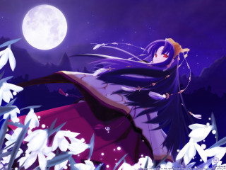 Moonlight gothic anime flowers castle - a full moon behind her free wallpaper