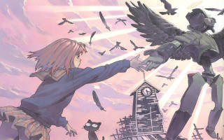 Woman bird arm pink sky - a pink sky free wallpaper