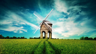 Windmill field blue sky path - a windmill in a field free wallpaper