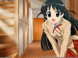 Girl school uniform hallway suitcase - a hallway free wallpaper