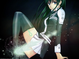 Green haired girl space anime - black pants free wallpaper