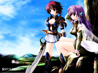Anime girls swords castle outdoors - sword free wallpaper