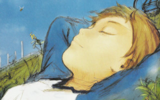 Boy sleeping hill bird blue - a drawing of a boy free wallpaper