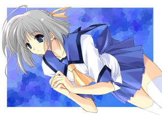 Anime blue dress white hair - white background free wallpaper for desktop