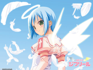 Anime bluehair greeneyes angelic wings - green eye free wallpaper