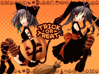 Anime witches pumpkins halloween trickortreat - a trick free wallpaper