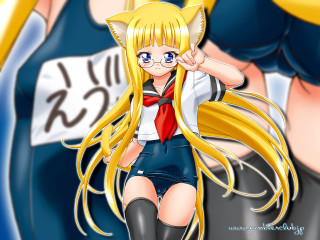 Anime girl blonde hair red 4 - black boot free wallpaper