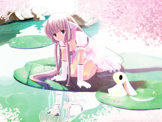 Girl lilypad duck pinktree anime - magic realism free wallpaper