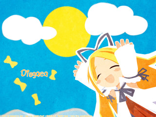 Girl cat sky clouds stars - a cartoon of a girl free wallpaper