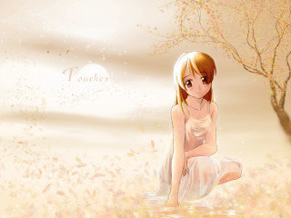 Flower field girl tree sky - figurative art free wallpaper