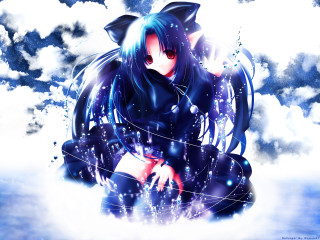 Anime girl cloud cat sky - her lap and a cat free wallpaper
