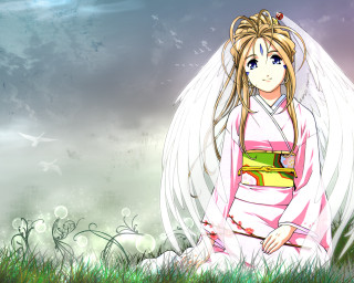 Angel wings blonde girl kimono - a pink dress free wallpaper