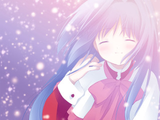 Girl pink shirt snow anime - the wind free wallpaper
