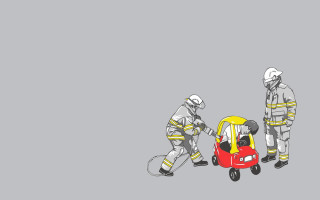 Fireman pushing small car gray - a small car free wallpaper