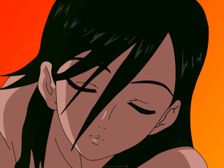 Woman black hair red yellow - cel free wallpaper for desktop