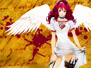 Red haired girl blood wings - a knife free wallpaper