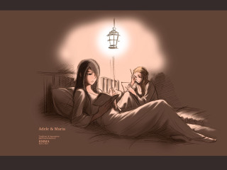 Romantic illustration two women couch - warm free wallpaper for desktop