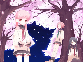 Anime girls sakura tree pink 2 - one girl holding free wallpaper