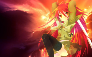 Red haired woman sword colorful - anime art free wallpaper for desktop