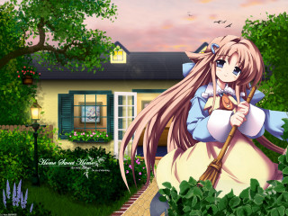 Girl broom street garden anime - a broom free wallpaper