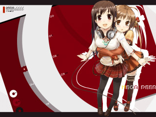 Anime girls red background headphones - widescreen free wallpaper for desktop