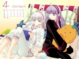 Anime girls bed teddy calendar - a teddy bear free wallpaper for desktop