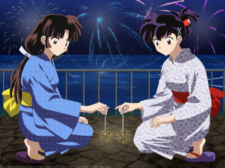 Fireworks kimono girls night kyoto - kimono free wallpaper
