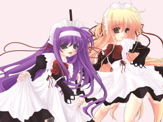 Purple haired anime maid detailed - white dress free wallpaper