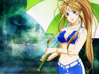 Woman bikini umbrella anime blonde - an umbrella in front free wallpaper