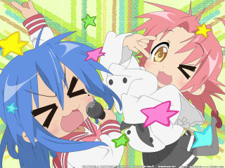 Anime bluepink hair stuffedanimal rayonism - one holding free wallpaper